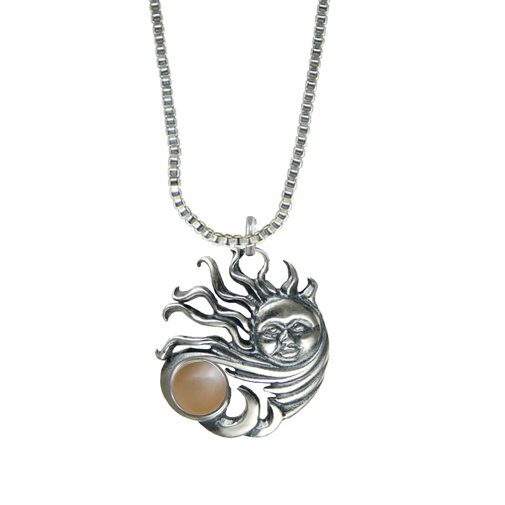 Sterling Silver Sun Pendant With Peach Moonstone